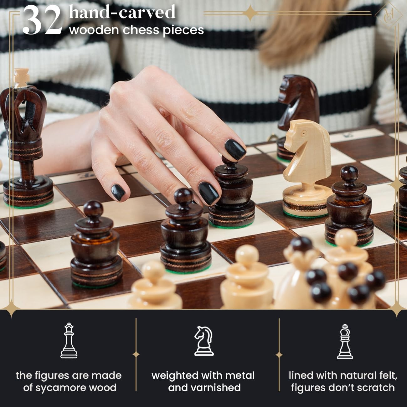 50cm Luxury Wooden Chess Set | ROYAL GAMBIT Design | Foldable Board & Pieces
