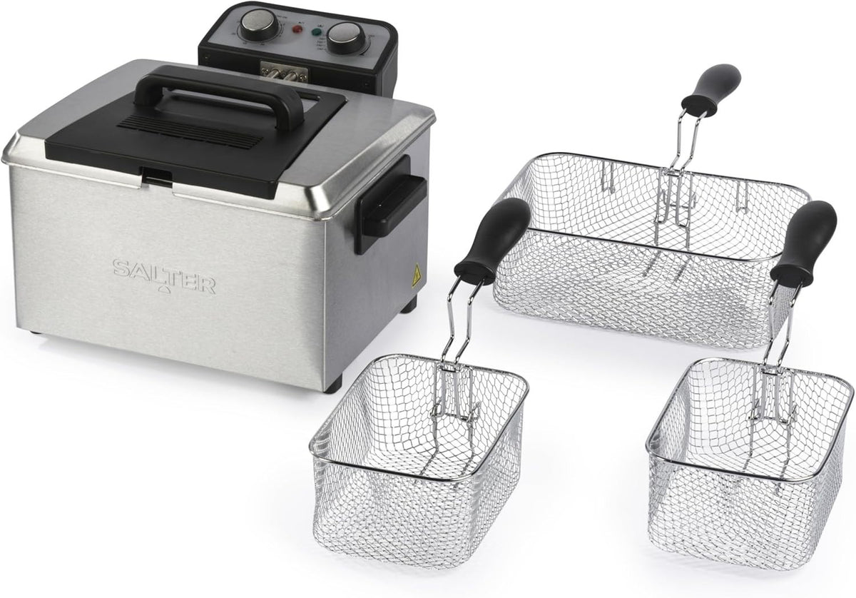 5L Deep Fat Fryer 3000W Dual Baskets Timer Adjustable Temp Viewing Window