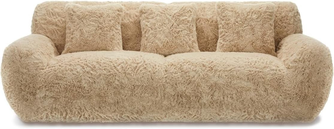 Luxury Faux Fur 3 Seater Sofa Fluffy Cloud Couch Nordic Modern Beige