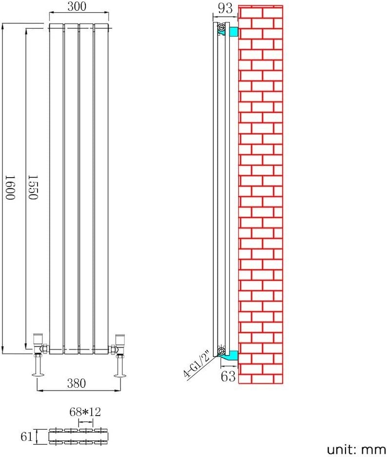 White Vertical Designer Radiator 1600x300mm Double Panel Central Heating