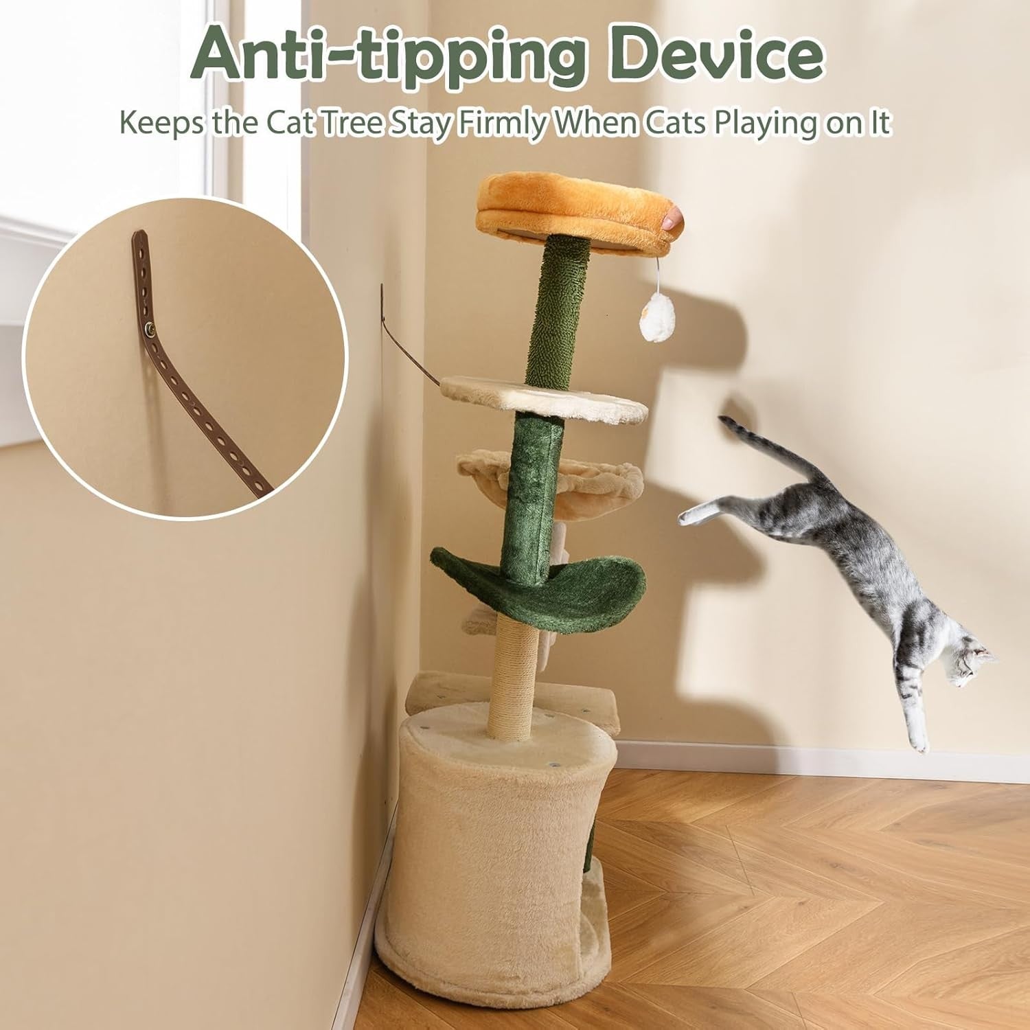 Cat Tree with Condo Hammock Sisal Scratching Post Multi Level Indoor Tower