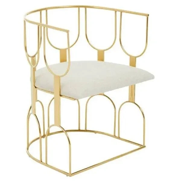 Gold Metal Accent Chair with Natural Fabric Seat Modern Open Frame