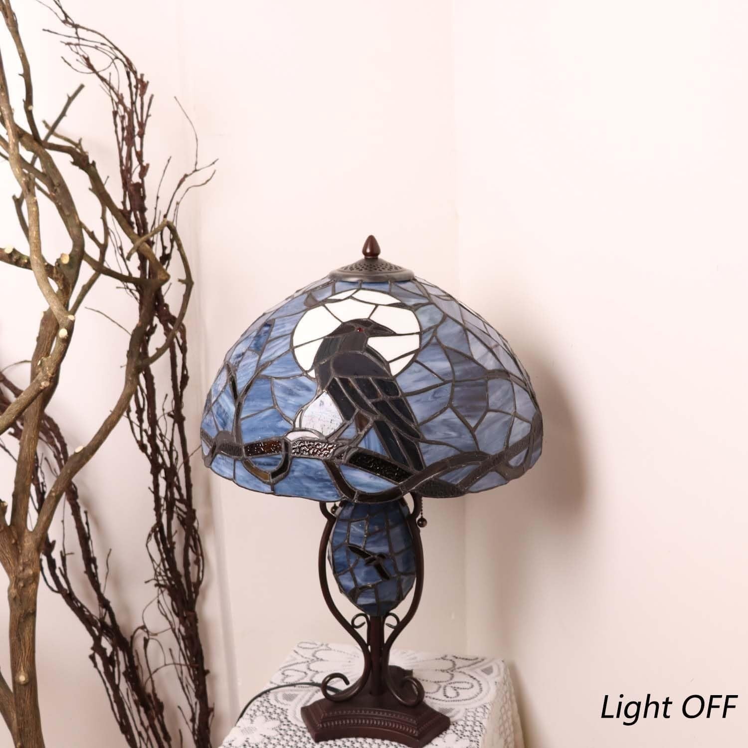 Full Moon Raven Tiffany Stained Glass Lamp 16"x24" Night Light Decor