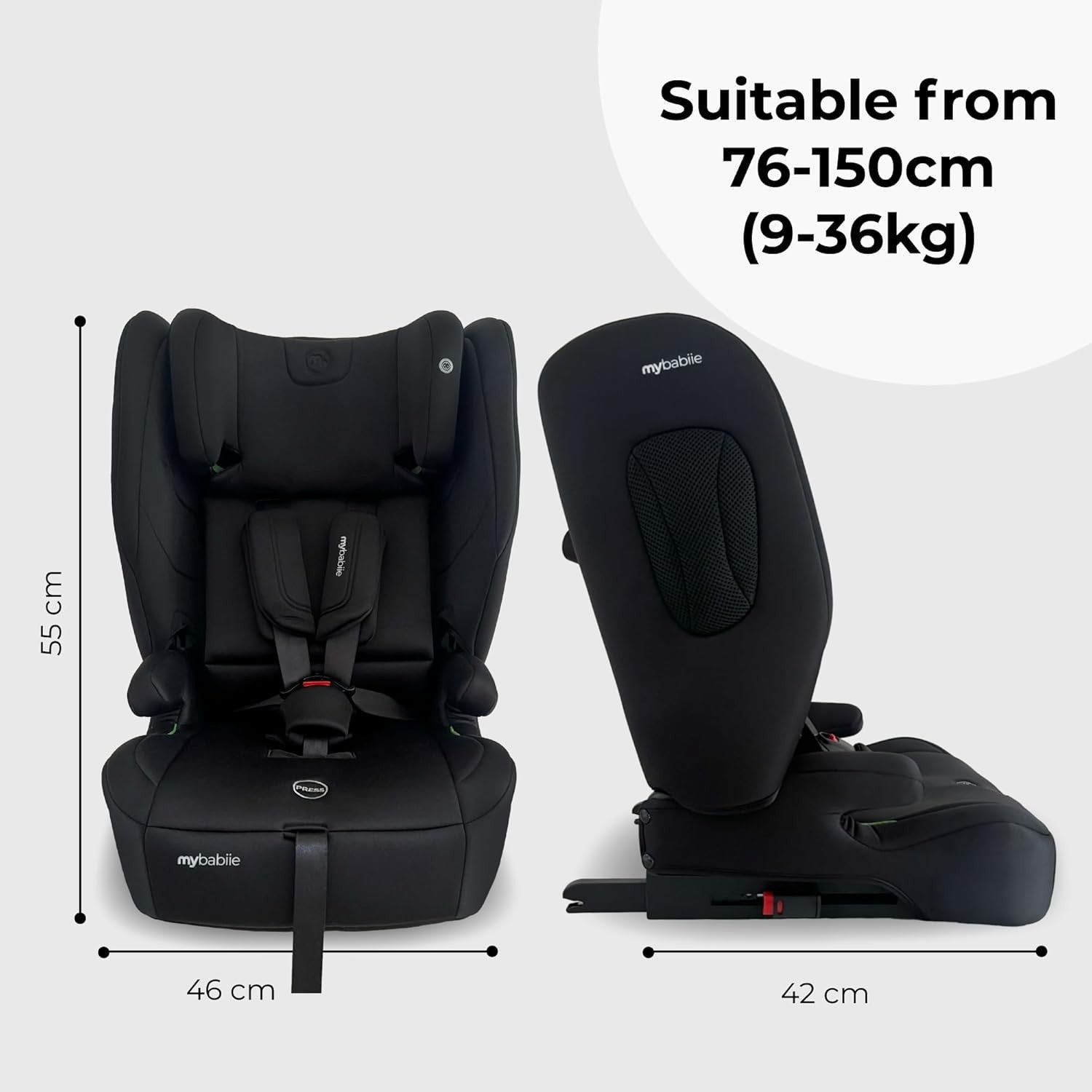 ISOFIX Toddler to Booster Car Seat i-Size Foldable Top Tether 15m–12Y