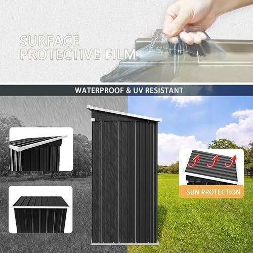 Metal Garden Shed 5x3ft Outdoor Waterproof Storage with Lockable Door Grey