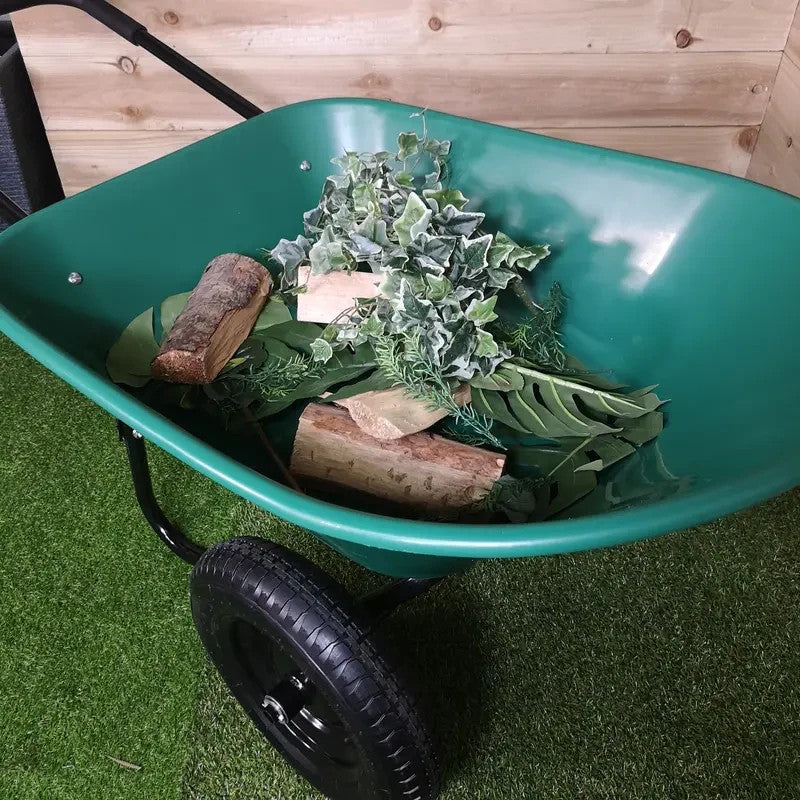 Heavy Duty Garden Wheelbarrow 2-Wheel Pneumatic Tyres Plastic Cart 150kg