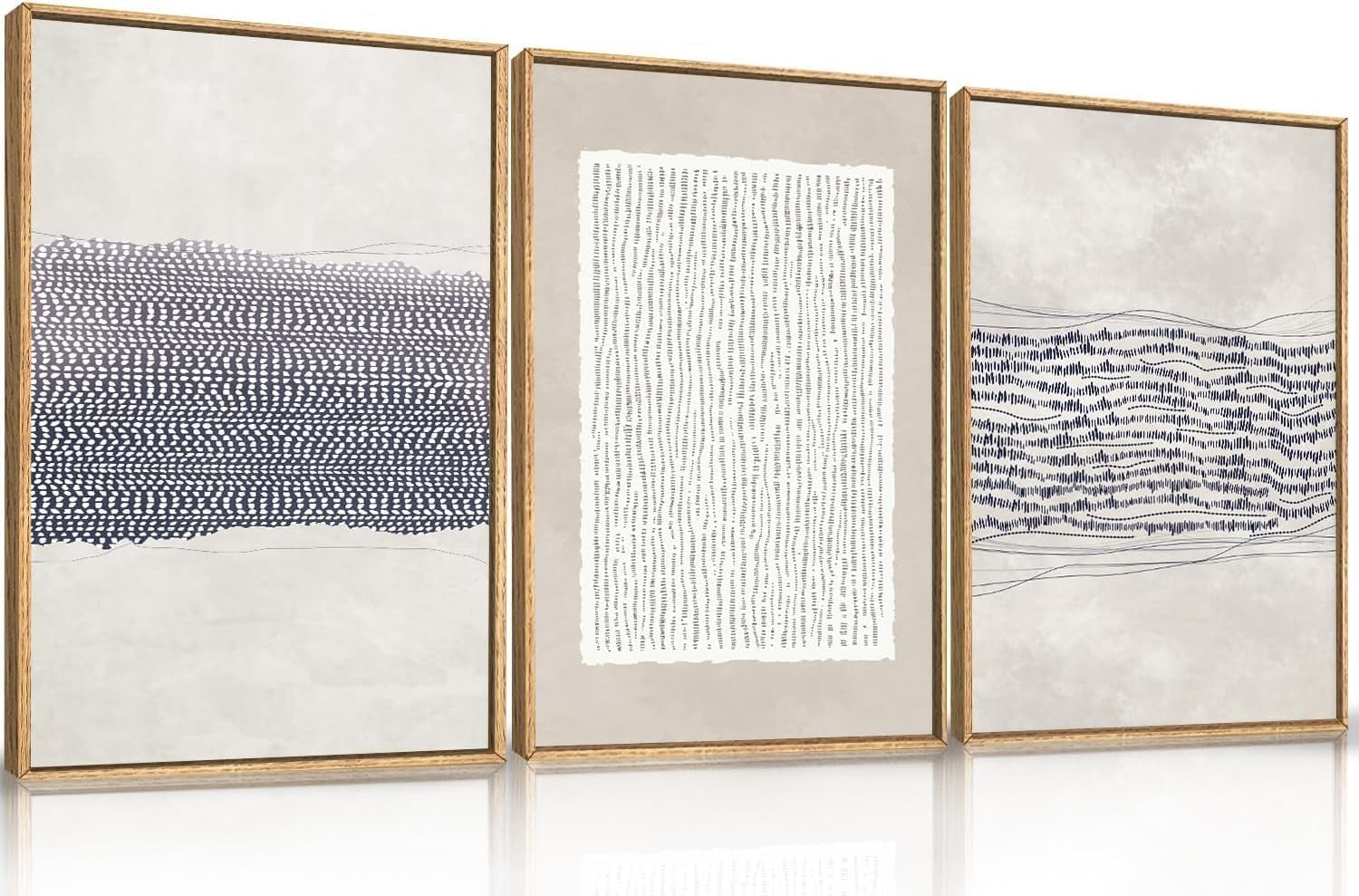 Blue White Abstract Framed Canvas Wall Art Set 3 Modern Minimal Prints
