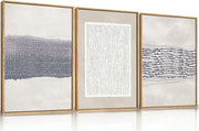 Blue White Abstract Framed Canvas Wall Art Set 3 Modern Minimal Prints