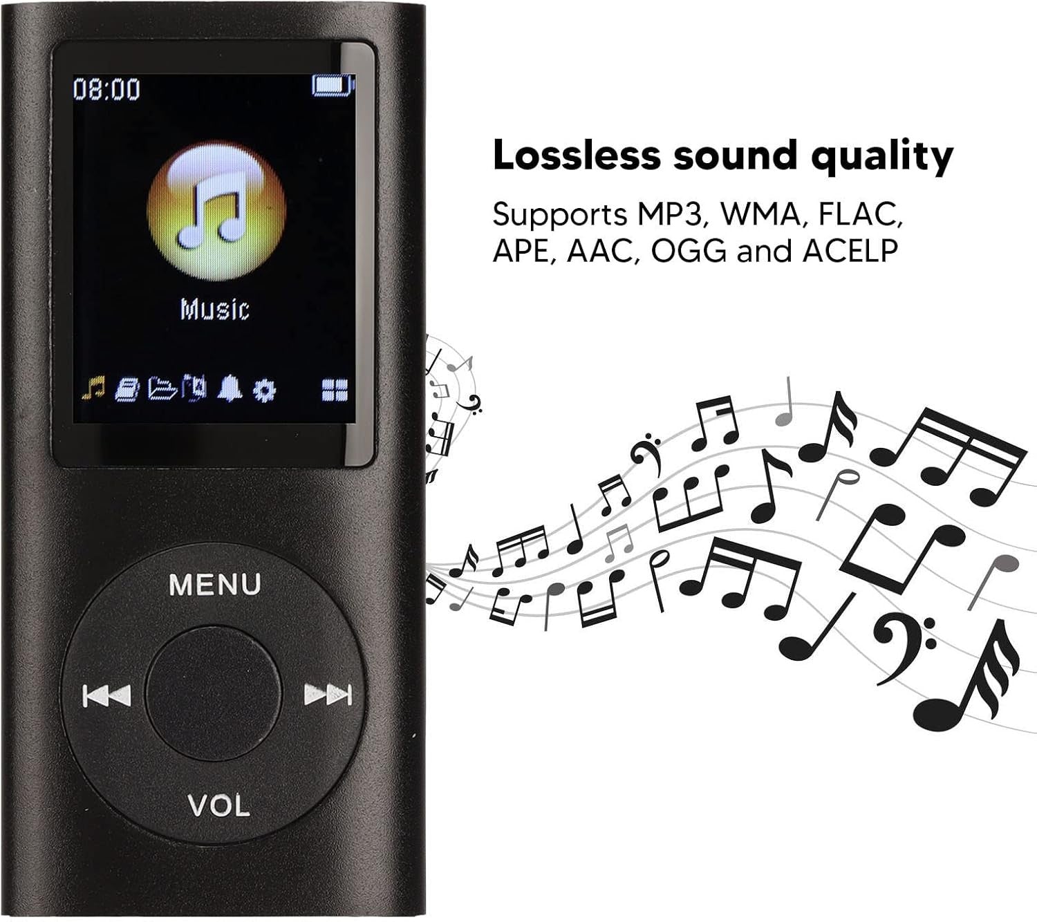 Portable Slim MP3 Player 1.8" LCD Lossless Music Player 64GB Black