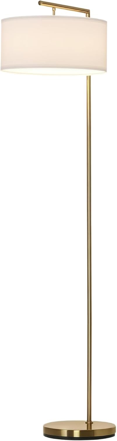Modern Floor Lamp Linen Shade Gold Standing Light for Living Room Bedroom