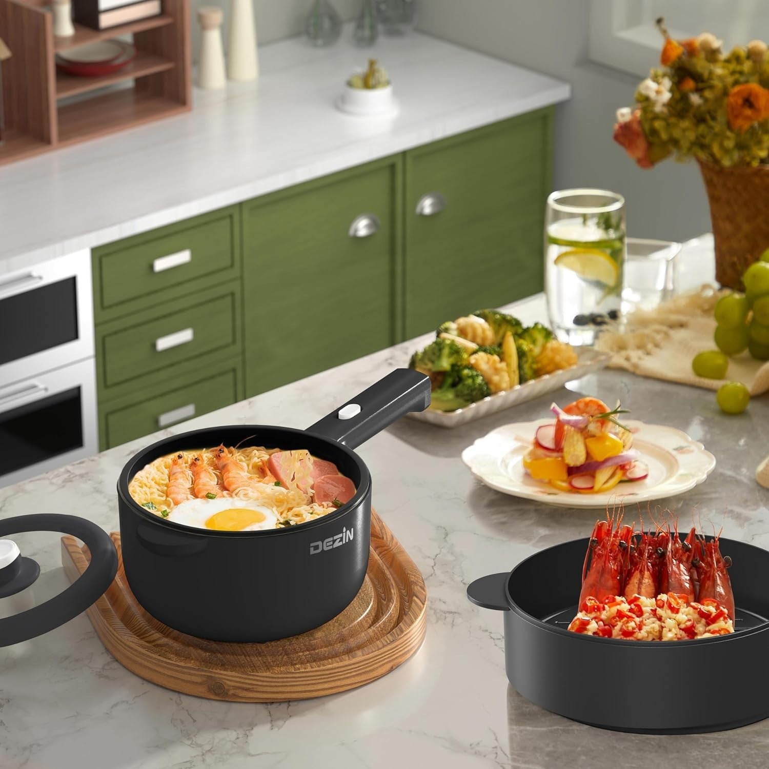 2L Electric Cooker Non-Stick Ramen Pot for Dorms Travel Fast Heating