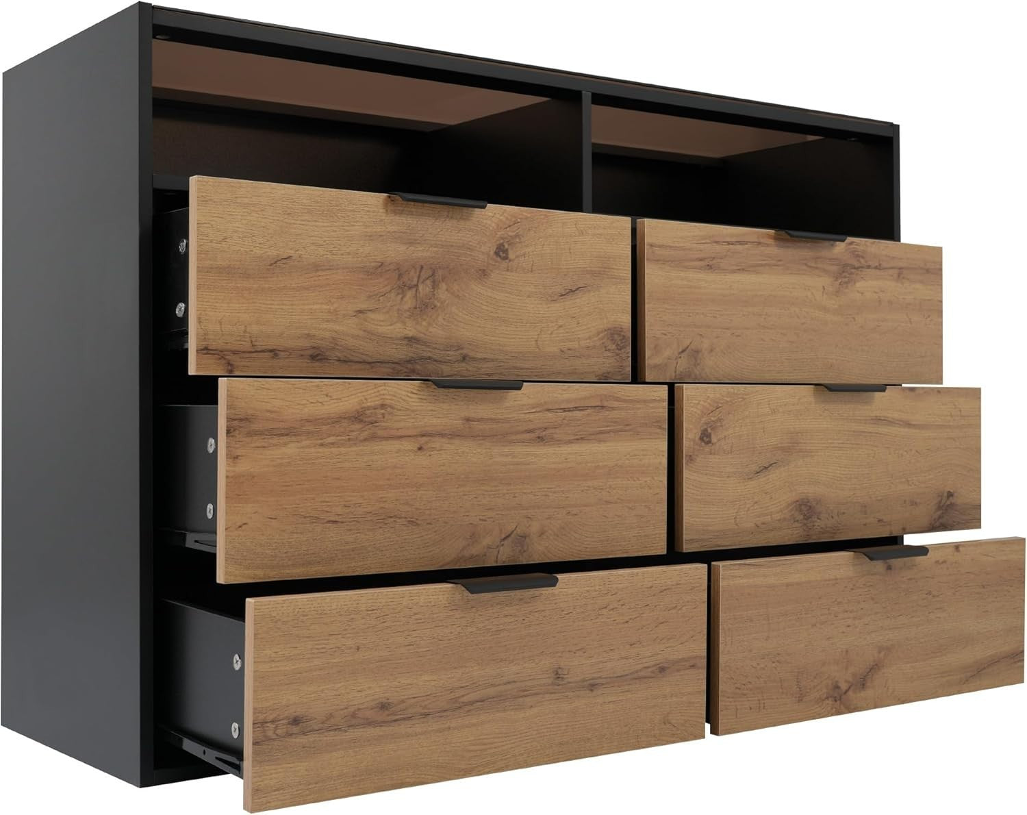 Oak Sideboard Cabinet 6 Drawers 2 Open Shelves 120x40x80cm Anti-Tip