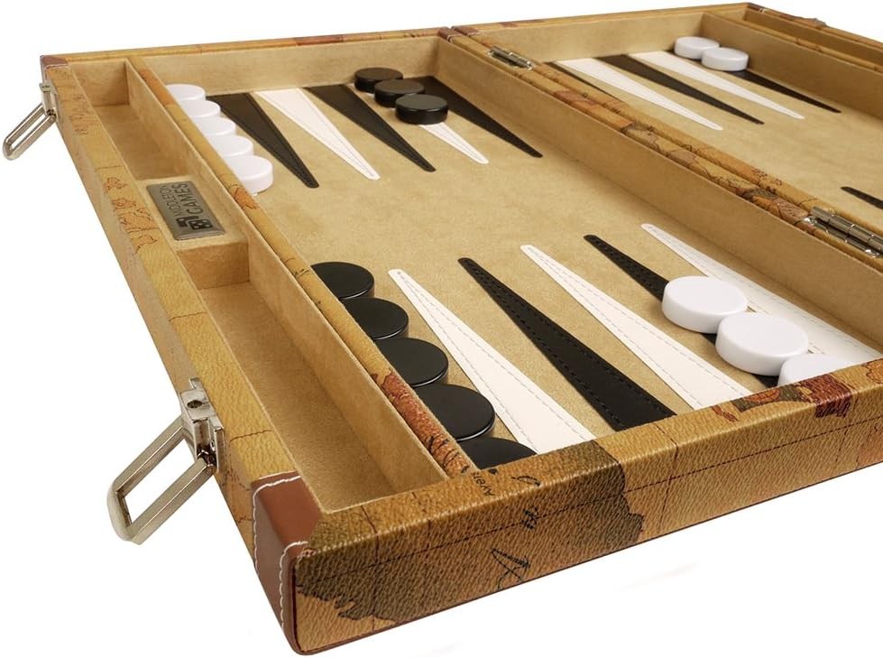 15 Inch Luxury Backgammon Set World Map Design Folding Travel Board Game