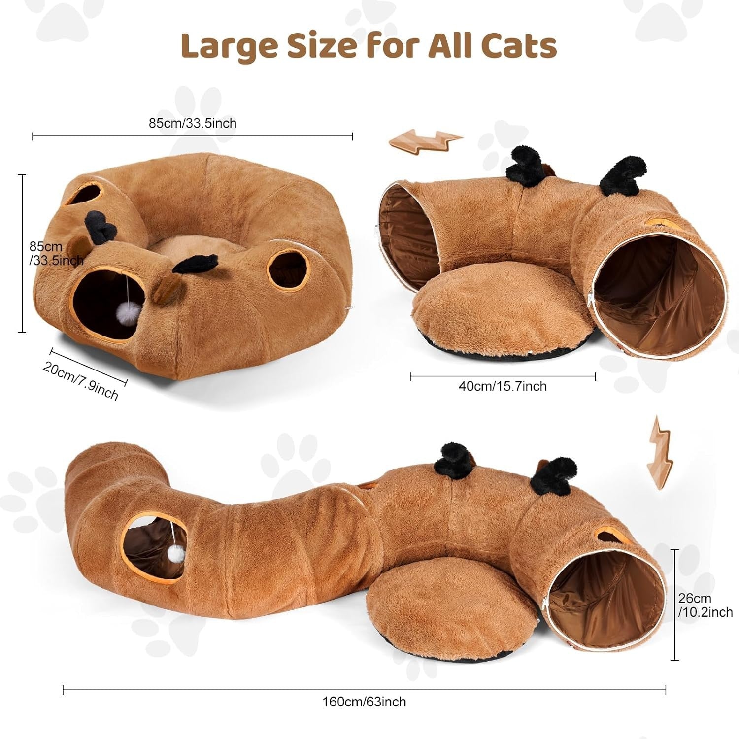 Cat Tunnel Bed Foldable Donut Play Tunnel w Peek Holes & Toy Set