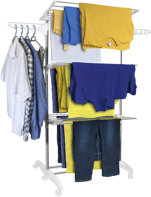 Extra Large 3 Tier Clothes Airer Folding Drying Rack Stainless Steel Indoor