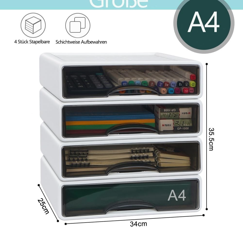 4 Drawer Desk Organiser A4 Stackable Storage Box Makeup Office
