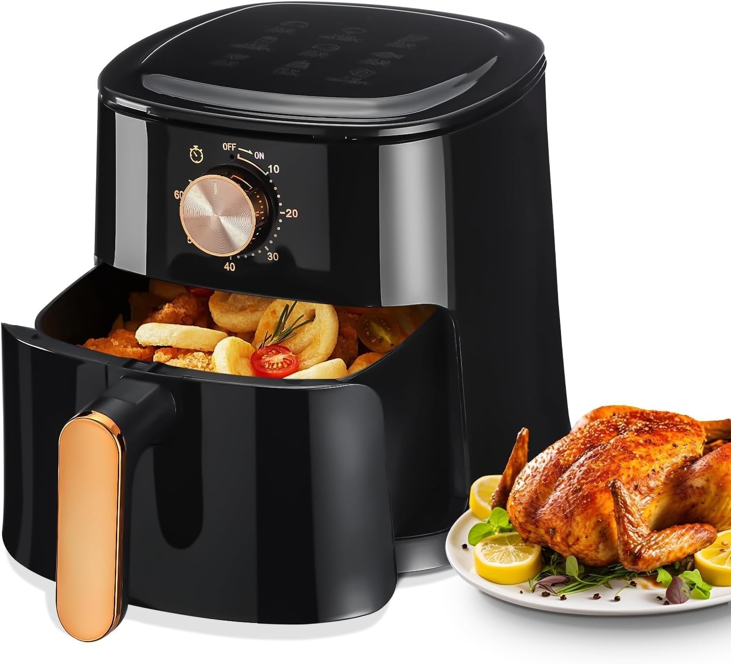 4L Air Fryer 1800W Rapid Air 60min Timer 200°C 9in1 Knob Dishwasher Safe