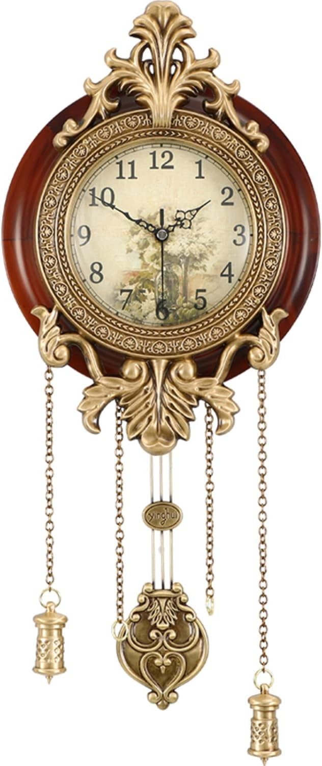 Retro Vintage Wall Clock with Swinging Pendulum Antique Style Wooden Decor