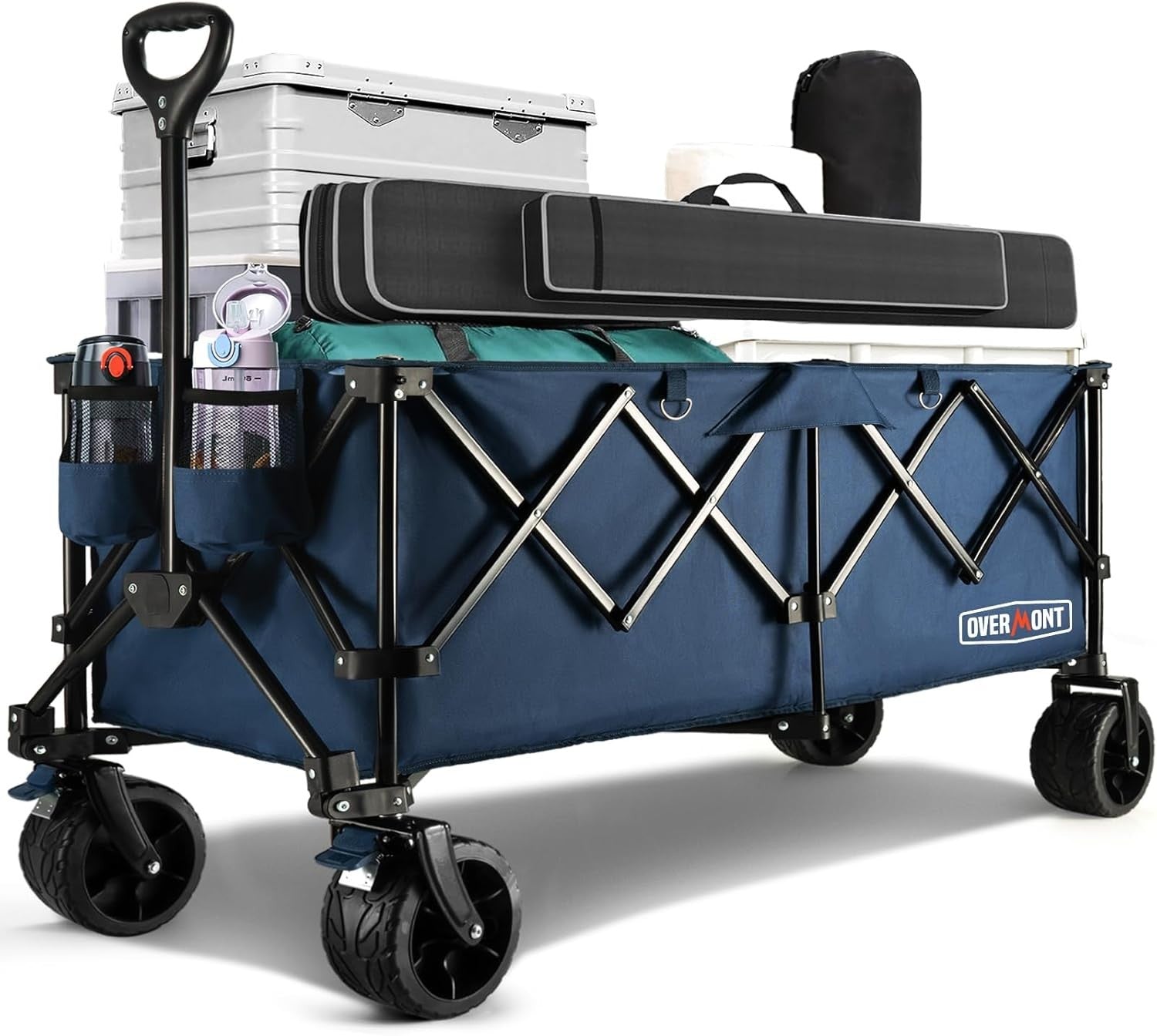 Blue Extra Large 300L Folding Camping Wagon 200kg All Terrain Festival Trolley