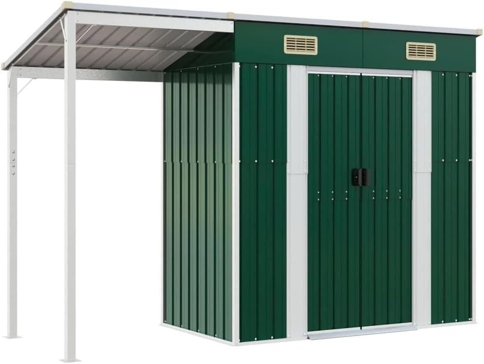Metal Garden Shed Outdoor Tool Firewood Bike Storage 277x111x181cm Green