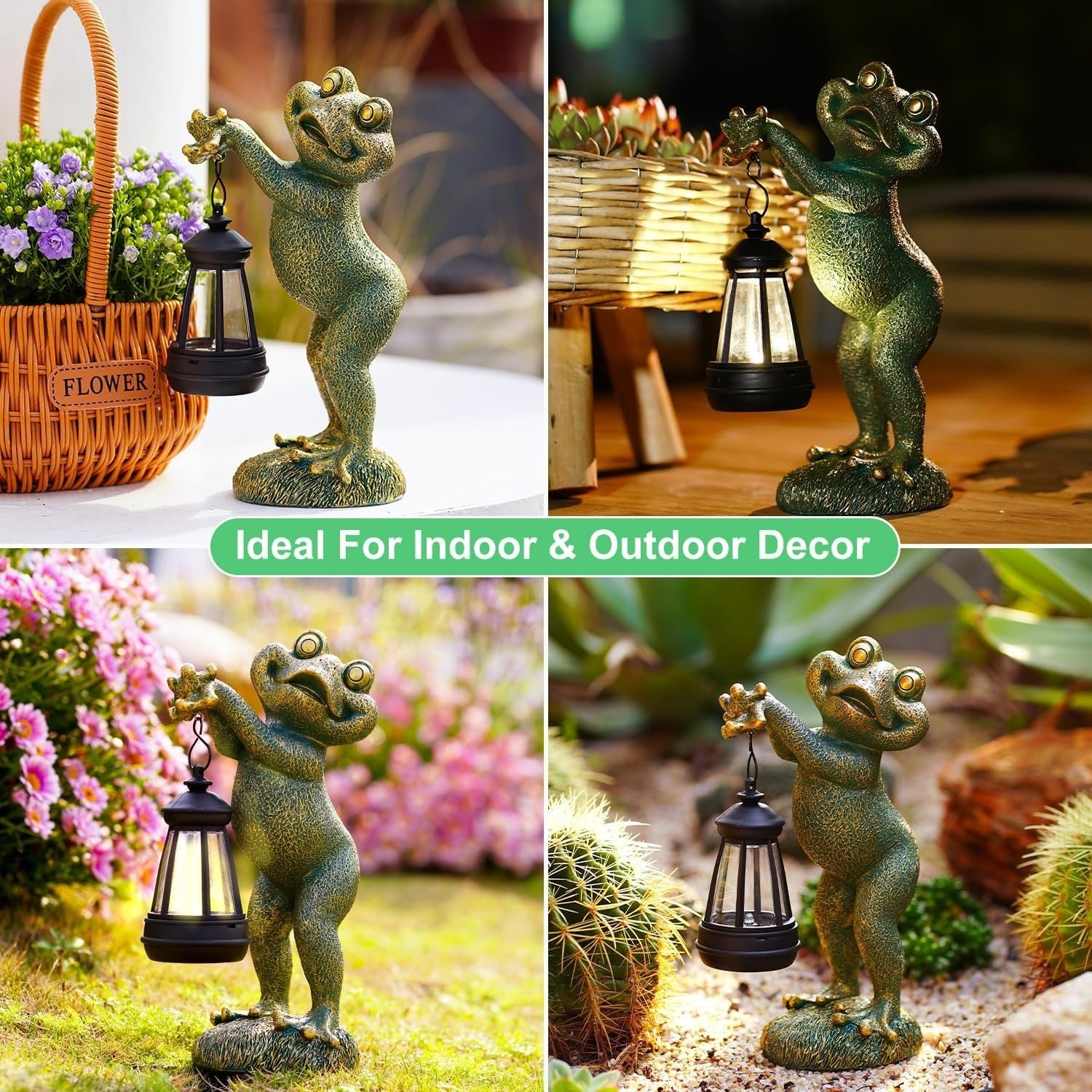 Solar Frog Garden Ornament with Lantern | Outdoor LED Statue Patio Lawn Decor