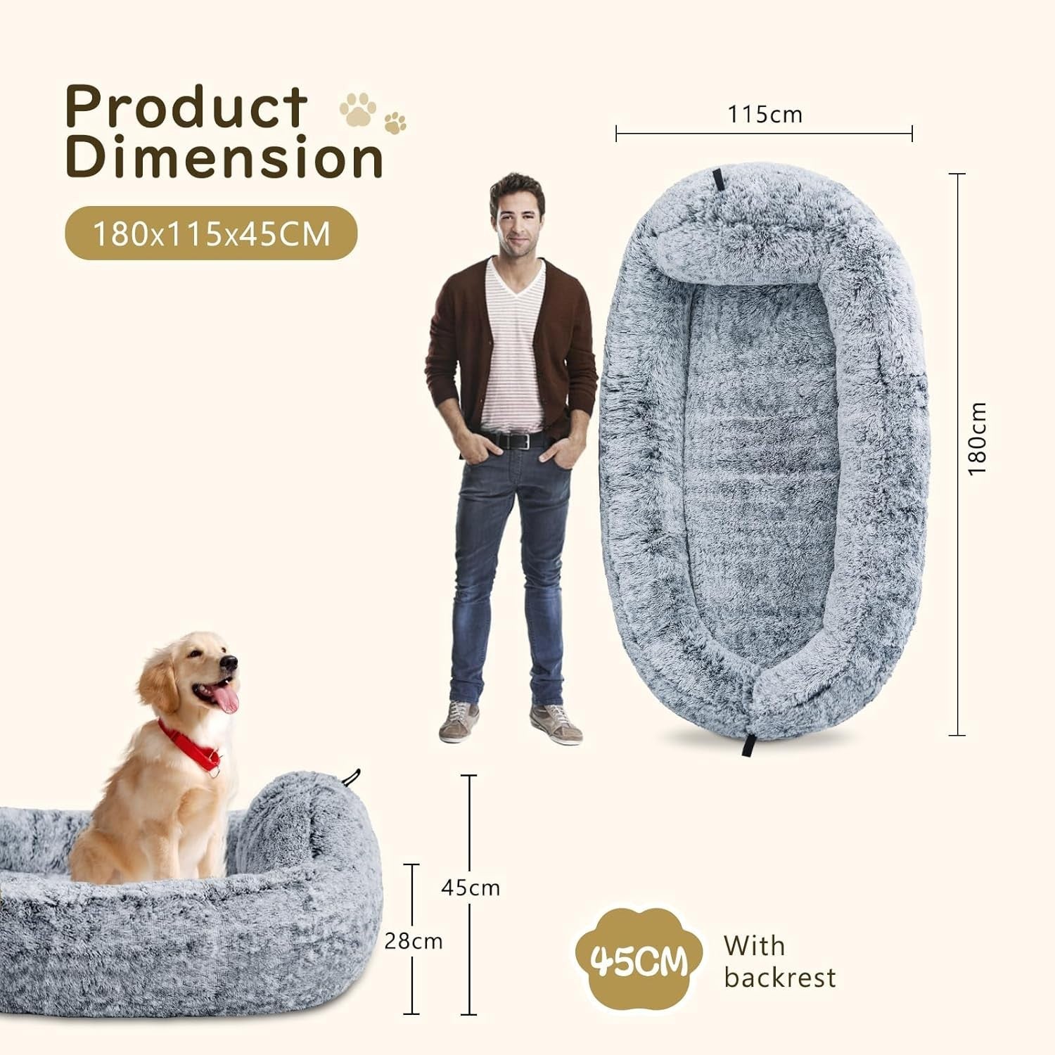Human Dog Bed 180x115x45cm Giant Memory Foam Washable