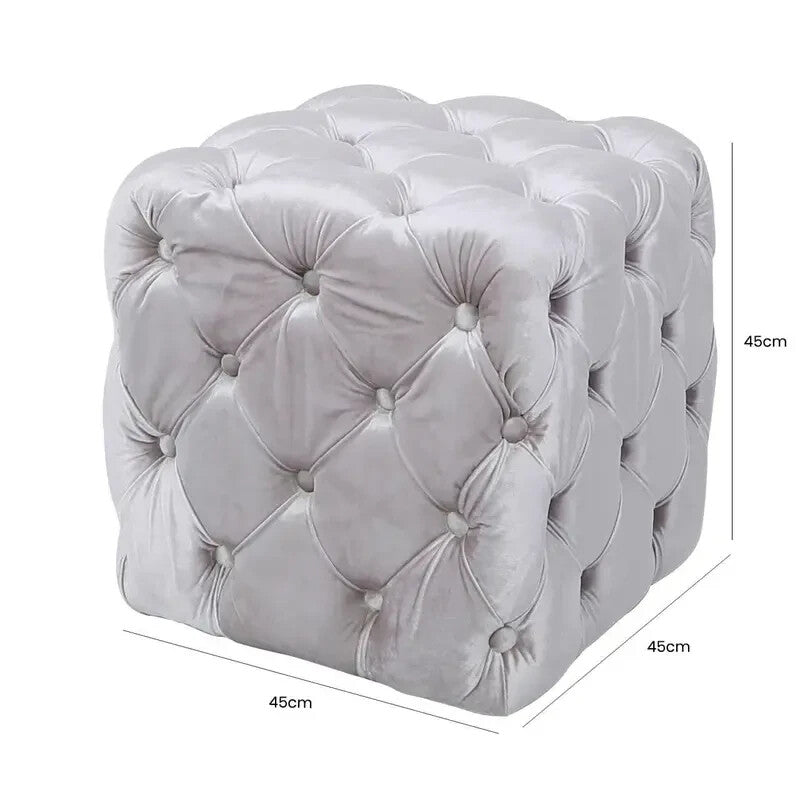 Pink Velvet Tufted Ottoman Footstool Buttoned Pouffe Seat for Bedroom