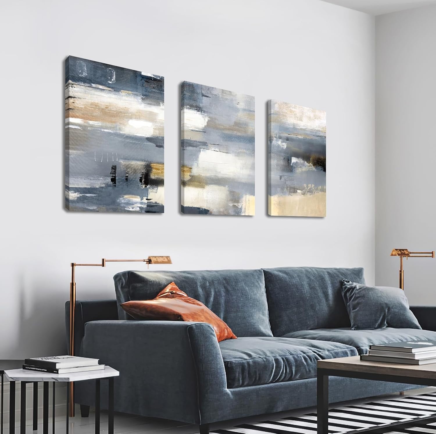 3 Panels Grey Beige White Abstract Canvas Wall Art Set 40x60cm