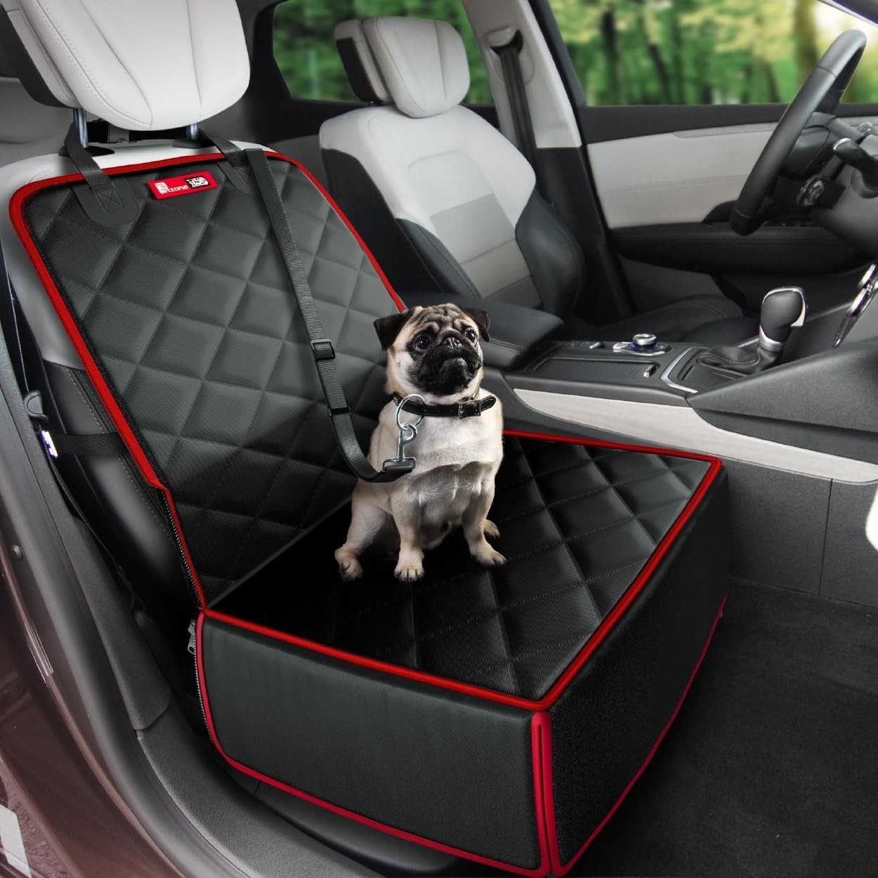 2 in 1 Dog Car Seat Booster Bed Waterproof Travel Cover Black Red