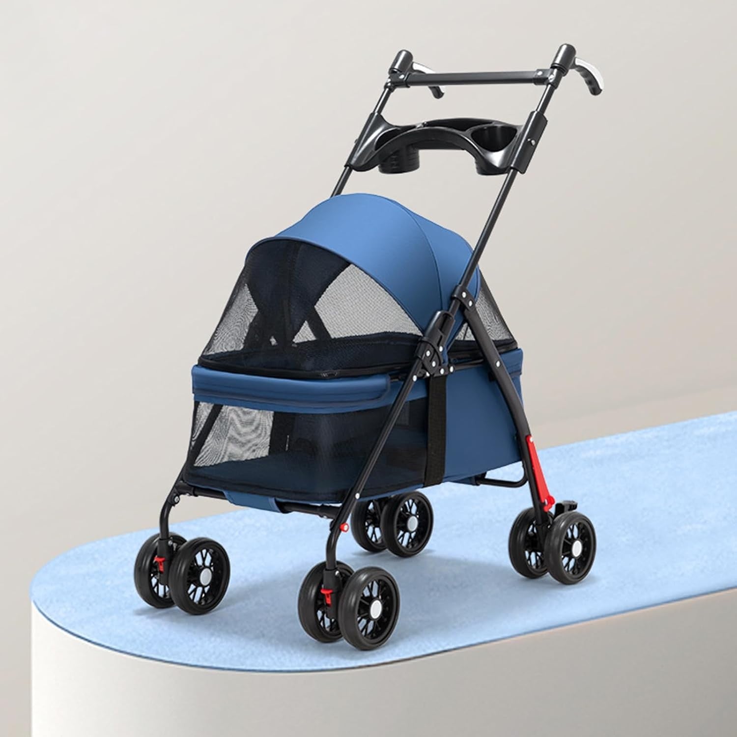 Lightweight Pet Stroller Foldable Dog Cat Pushchair 4 Wheels Blue