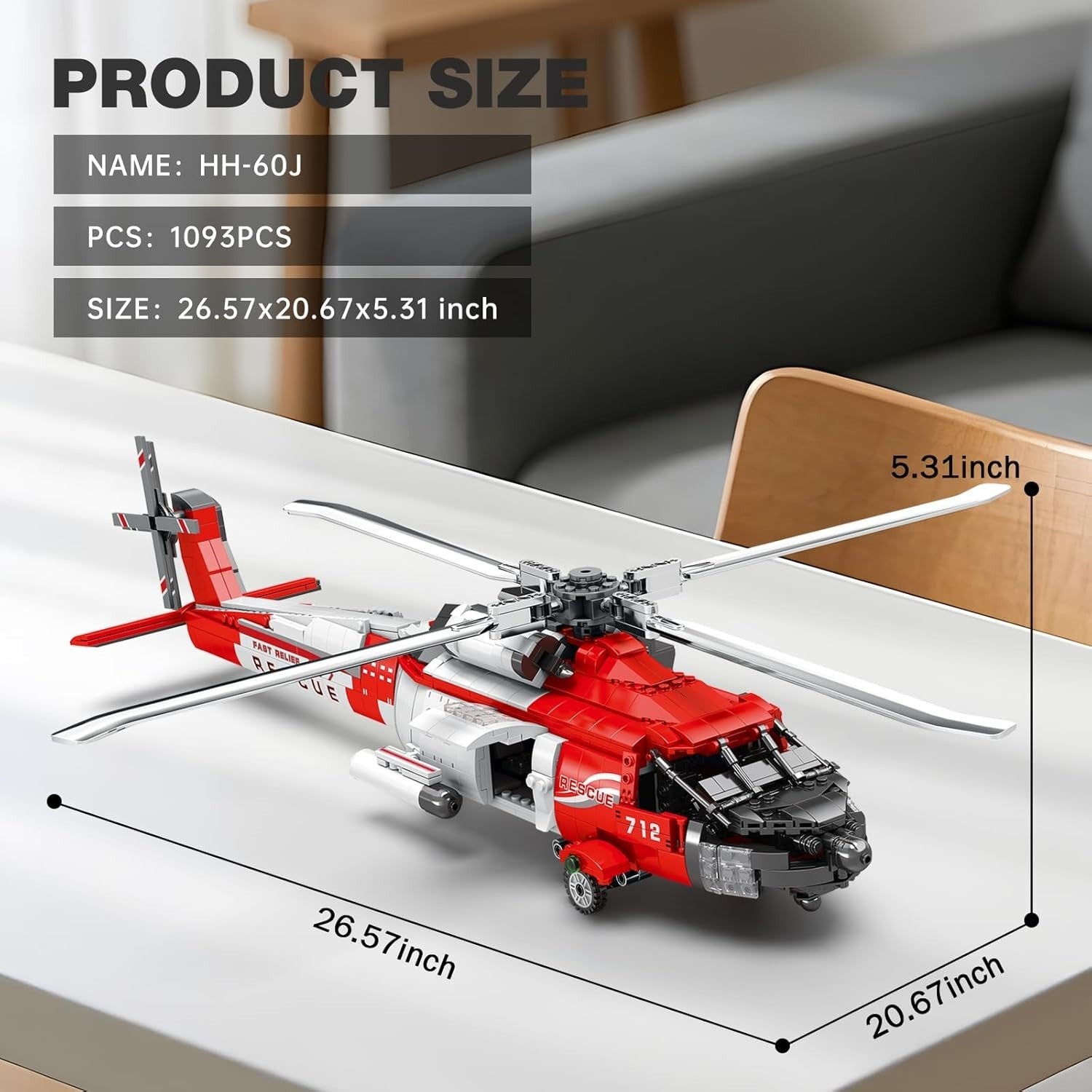 Military Rescue Helicopter Model Kit 1137pcs, Realistic Build, Kids & Adults
