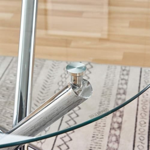 Round Glass Dining Table 90cm Tempered Metal Legs Modern Design