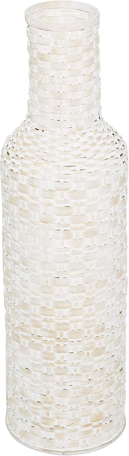Tall Bamboo Floor Vase White Woven Cylinder Modern Home Decor 76cm