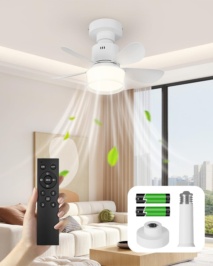 Olutula Dimmable Ceiling Fan, 4 Speed, LED Light, E27 Base, Remote
