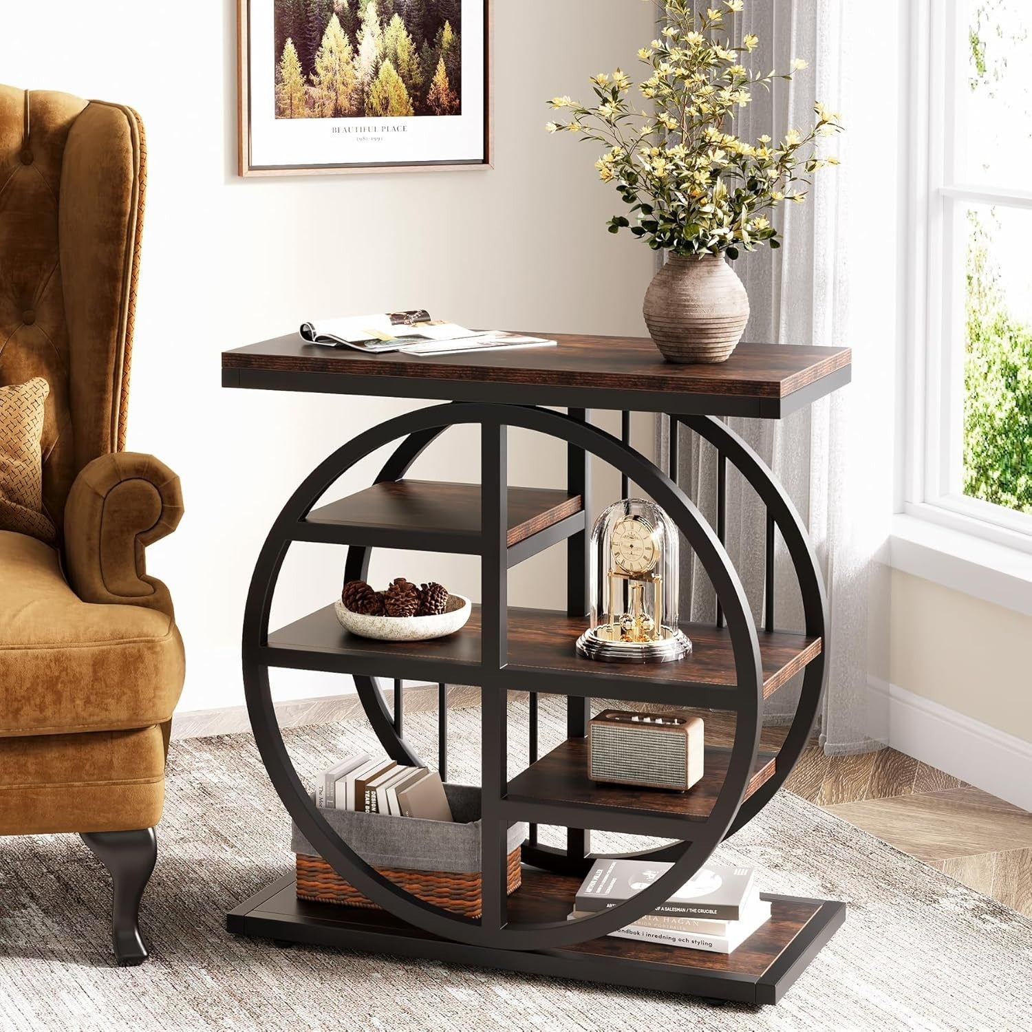 5-Tier Industrial Side Table Narrow Storage Shelf Nightstand 30x60x67cm