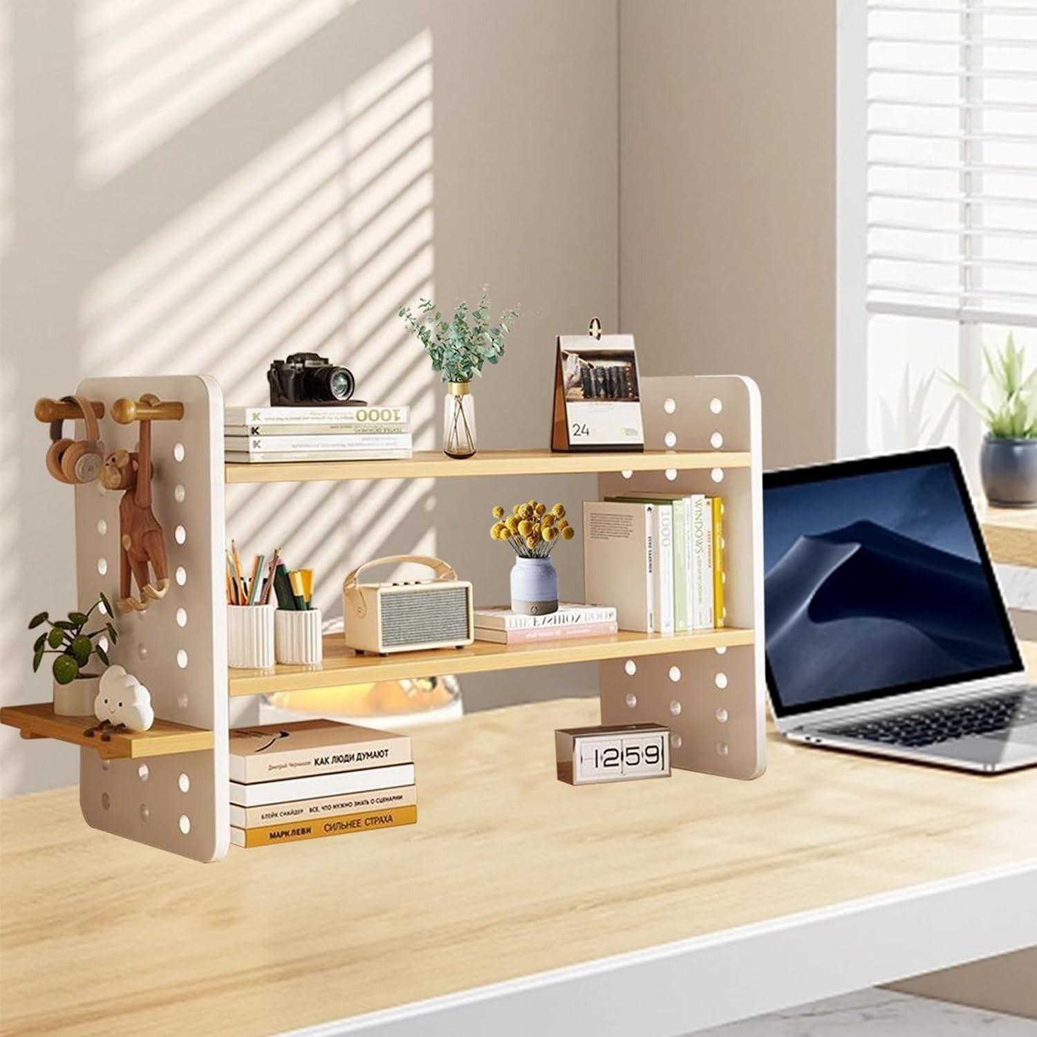 5-Shelf Adjustable Wooden Desktop Bookcase Modern Tabletop Organizer 40cm