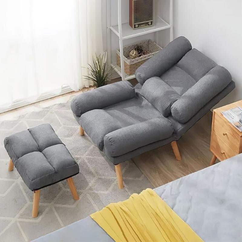 Push Back Recliner Armchair with Footstool Grey Lounge Chair for Living Room