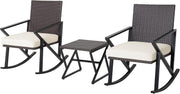 3-Piece Outdoor Patio Rattan Bistro Set Rocking Chairs with Cushions & Table