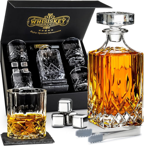 700ml Whiskey Decanter Set with 4 Glasses & Stones Luxury Gift Men Home Bar