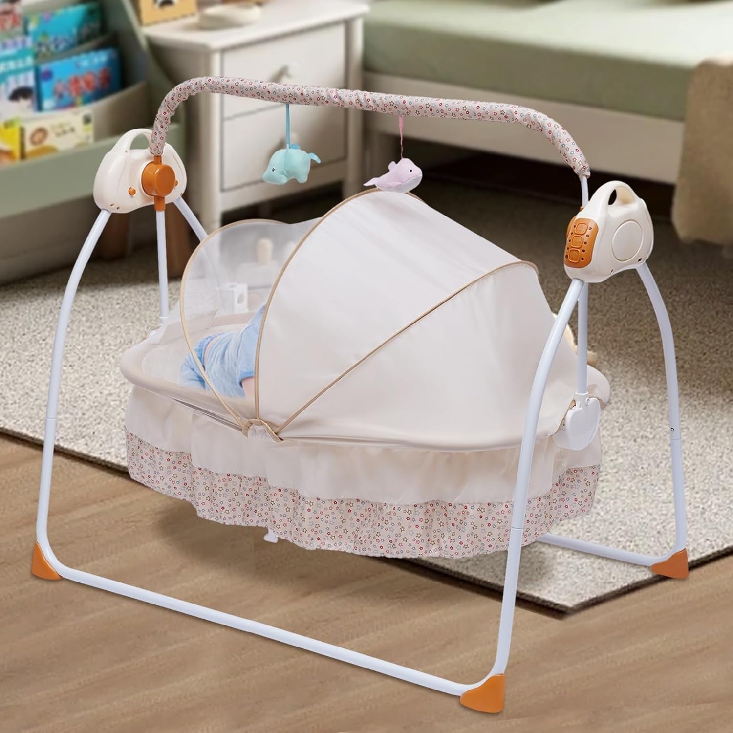 Electric Baby Crib Cradle Auto Swing Bed with Music Remote & Mosquito Net