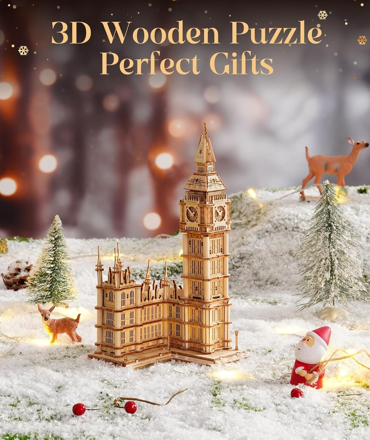 3D Wooden Big Ben Puzzle Kit Adults DIY Model Light-Up Tower Gift Set