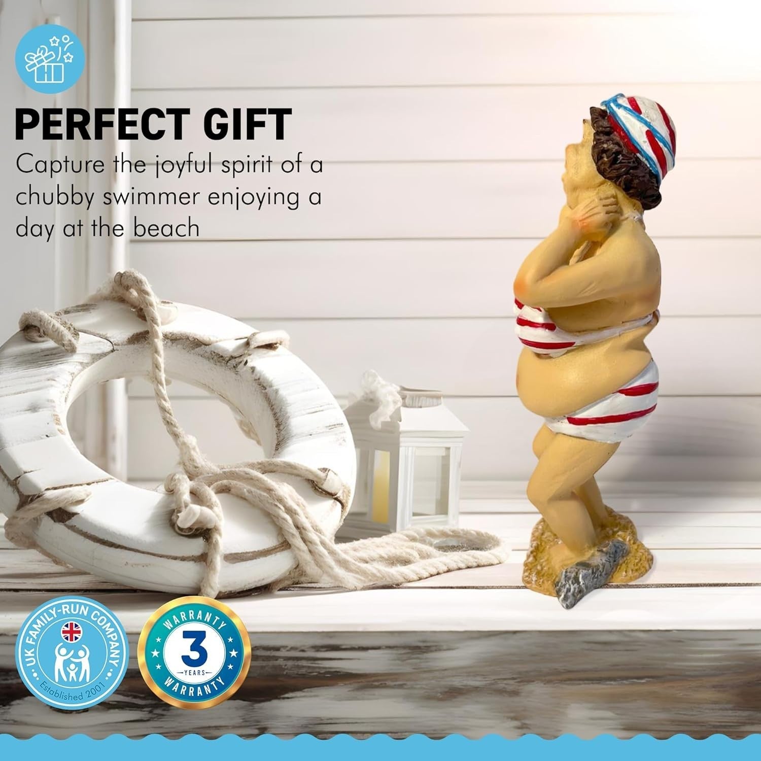 Funny Beach Lady Figurine | 15cm Swimmer Ornament | Bathroom Seaside Decor Gift