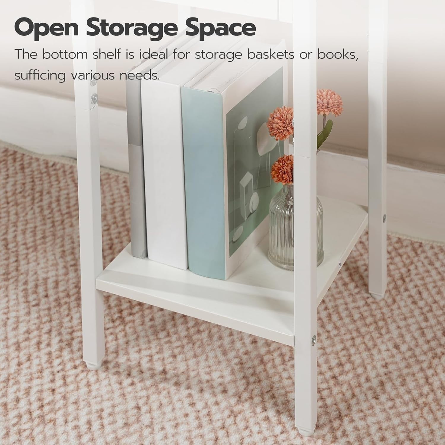Set of 2 Slim White Bedside Tables with Drawer & Shelf – Narrow Tall Side Tables