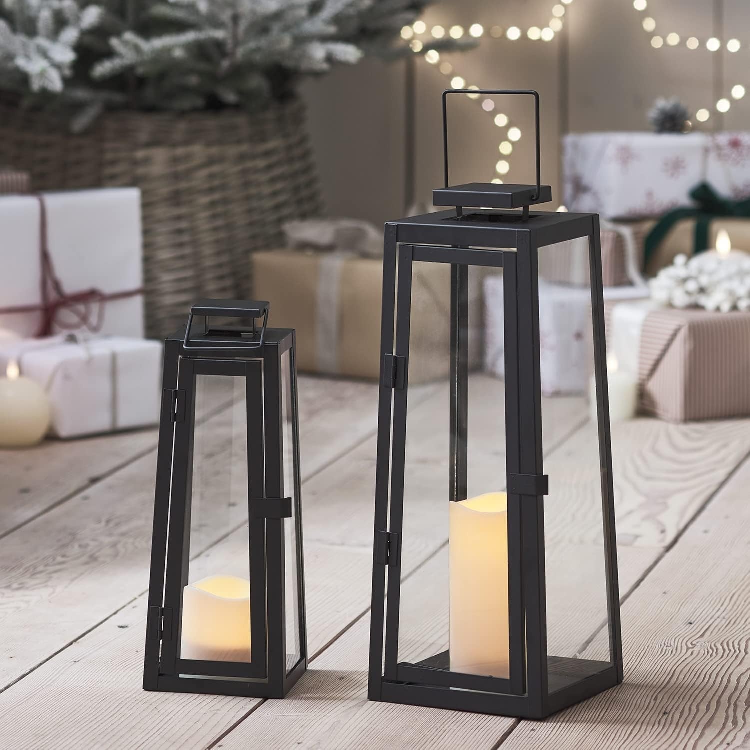 2 Pack Solar Candle Lanterns Outdoor Waterproof Black