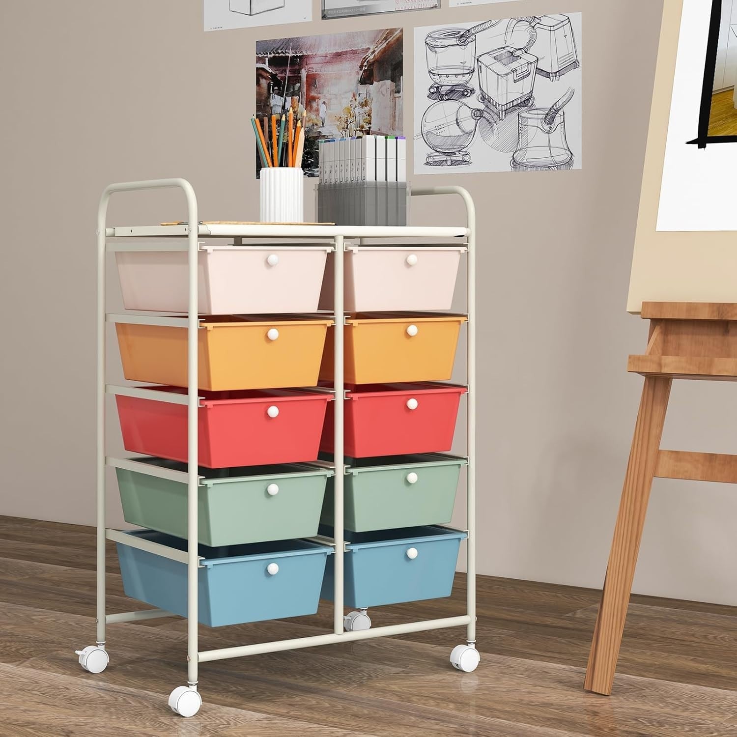 Macaron 10 Drawer Rolling Storage Cart Utility Organizer Trolley Wheels