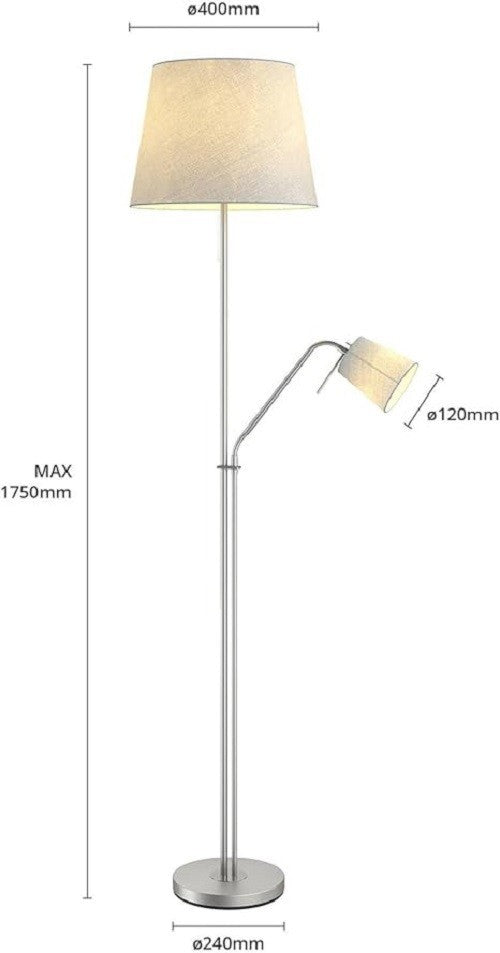 Modern Floor Lamp with Fabric Shade Standing Light Reading Lamp Silver