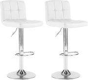Adjustable Swivel Bar Stools Set of 2 | White Faux Leather Chrome