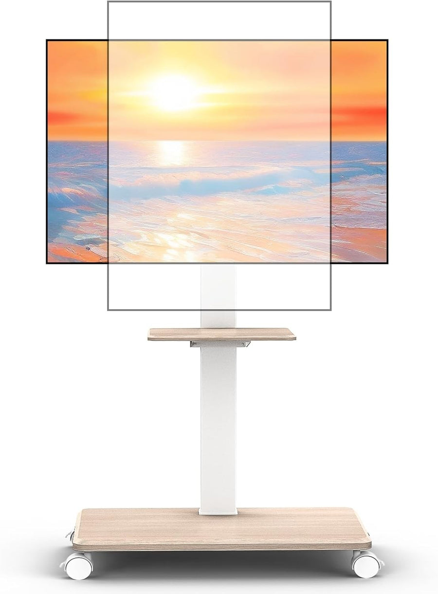 Adjustable TV Stand with Wheels | 32-75" Screens | 60° Swivel & Tilt | Wood Base