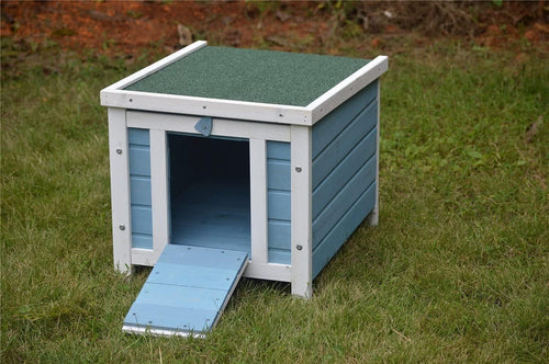Wooden Rabbit Hide House with Lockable Door & Easy Clean Top Blue 50x42x43cm