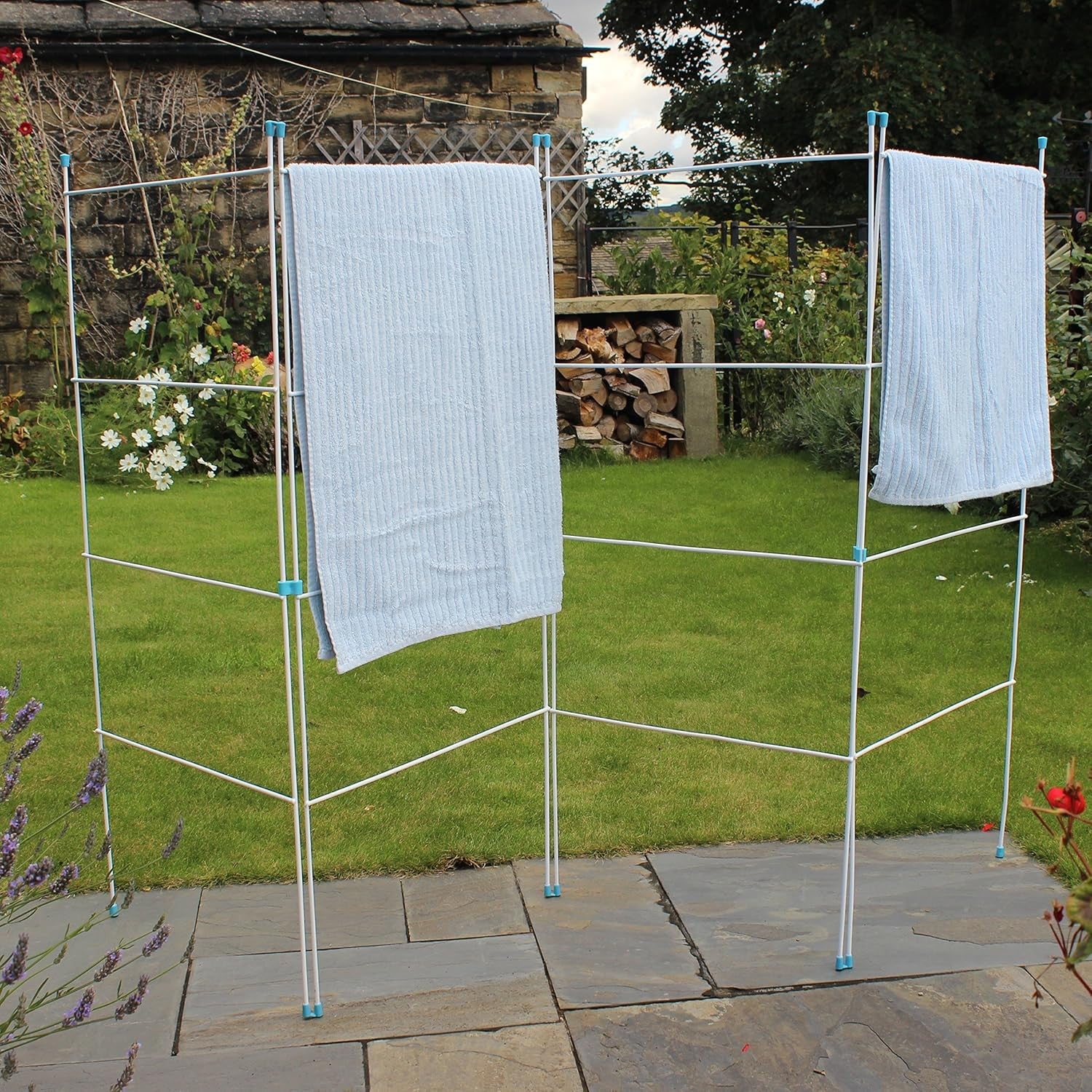 Folding Clothes Airer 4 Panel Indoor Outdoor Laundry Dryer Space Saving White